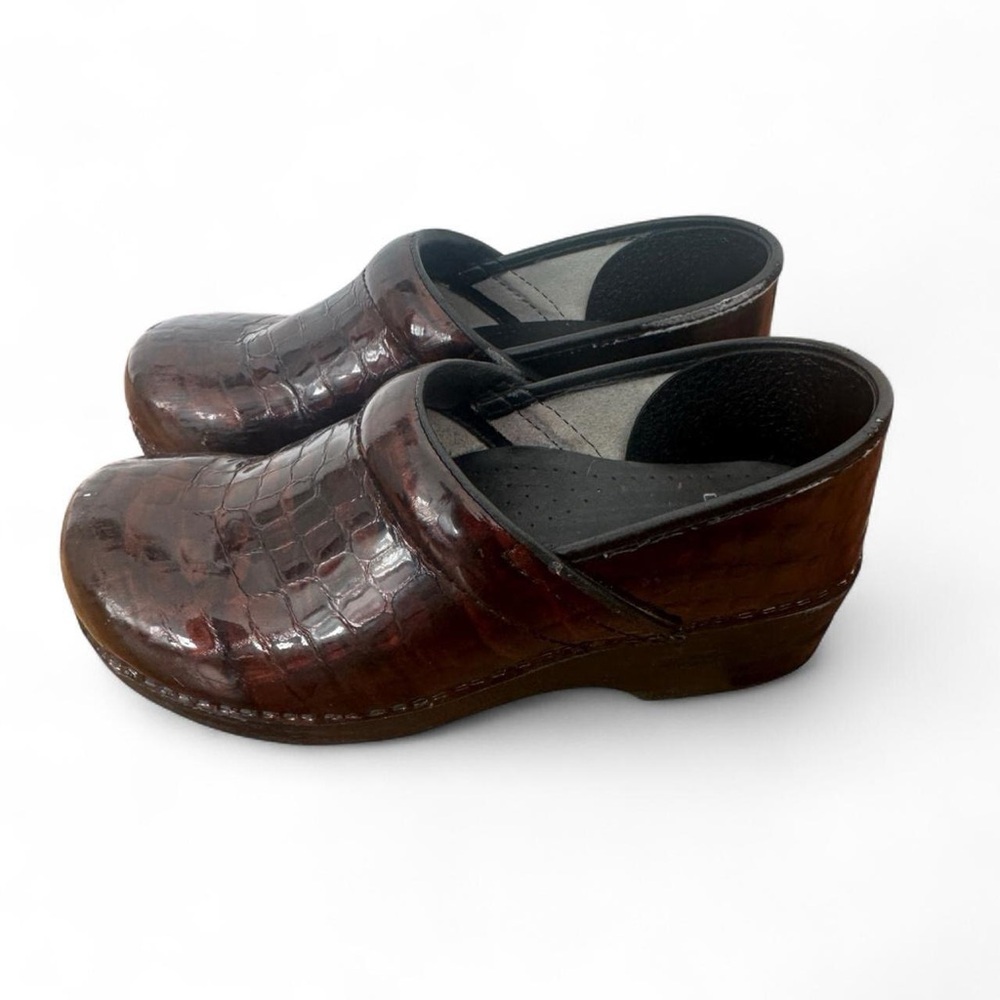 Dansko Brown Croc-Embossed Clogs